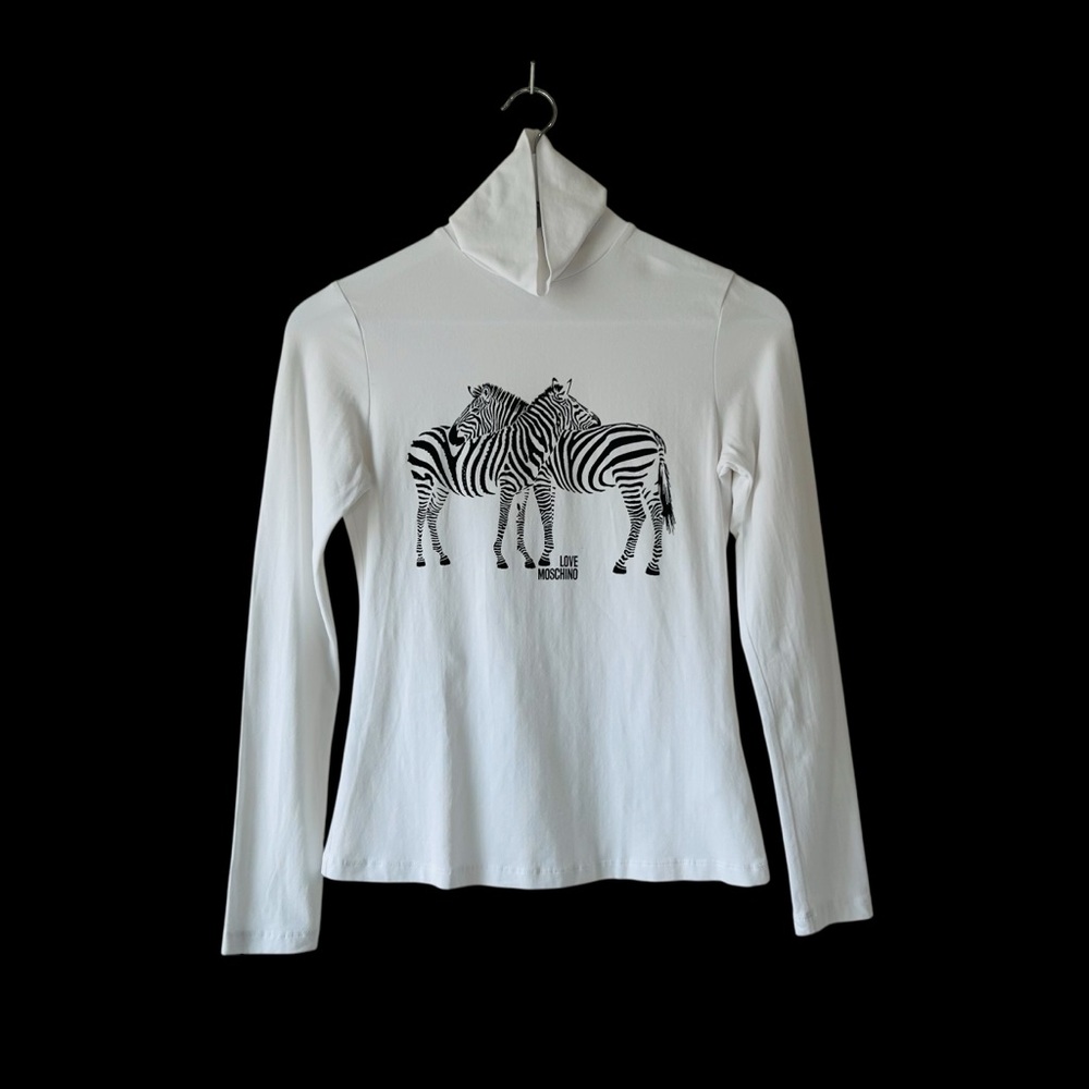 Love Moschino White Turtle Neck Top with Zebra Sweater Fall Winter Staples Sz 6